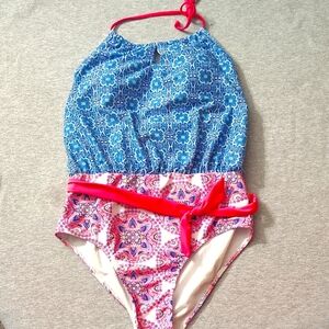 NICOLE MILLER NEW YORK WOMENS Blue and Pink 🩷 🩷 Swimsuit SWIMWEAR ONE-PIECE